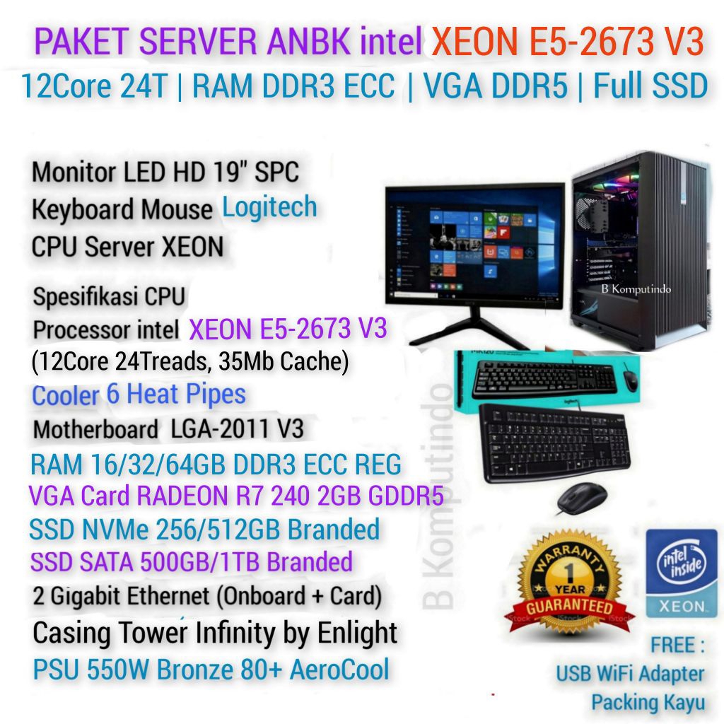 PAKET LENGKAP SERVER E5 24CPU | RAM ECC | FULL SSD | SERVER ANBK UNBK PULSA KLINIK