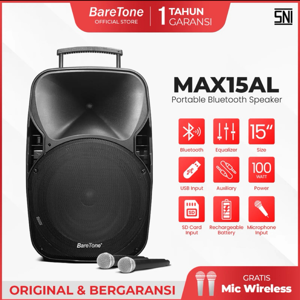 Speaker Aktif Portable Baretone MAX15AL 15 Inch Original Baretone
