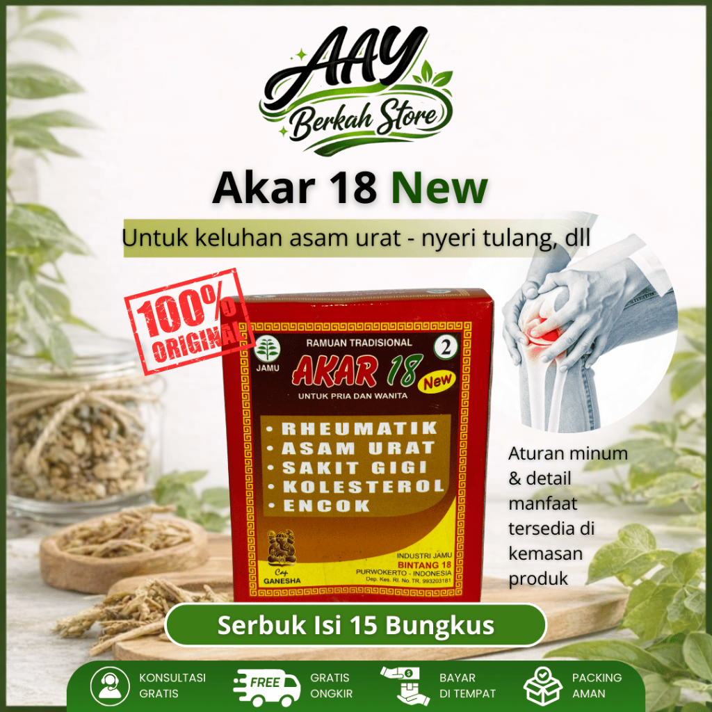 Jamu herbal tradisional Akar 18 serbuk untuk asamurat &rematik | 15 Sachet