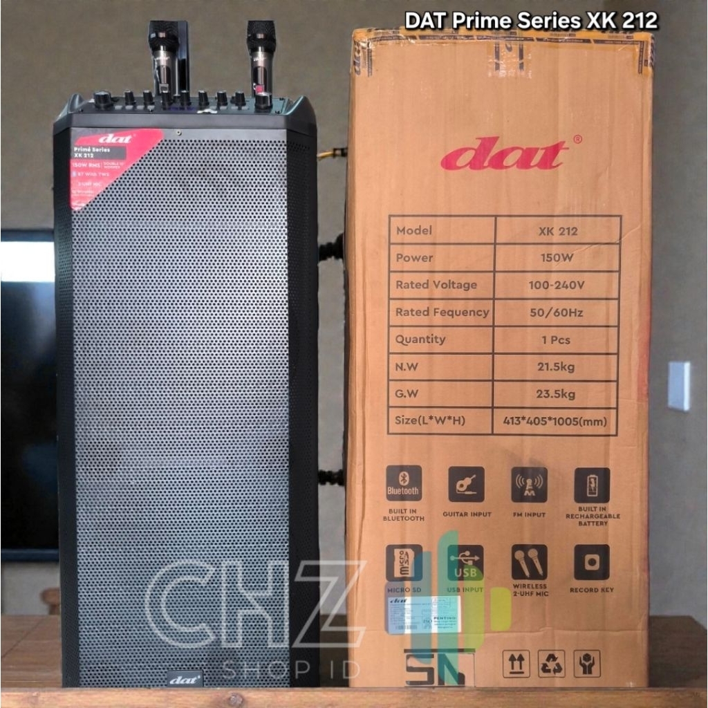 Speaker Portable DAT XK-212 Double 12 InchSpeaker Bluetooth Body Kayu DAT XK212Original Wireless Cha