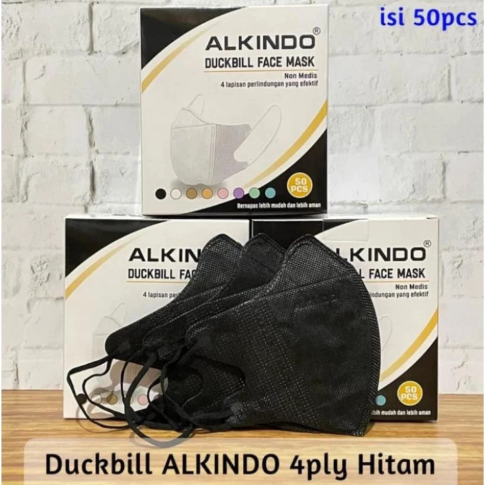 Masker Alkindo Duckbill 1 box isi 50pcs - Masker Hitam Putih Masker Warna Warni