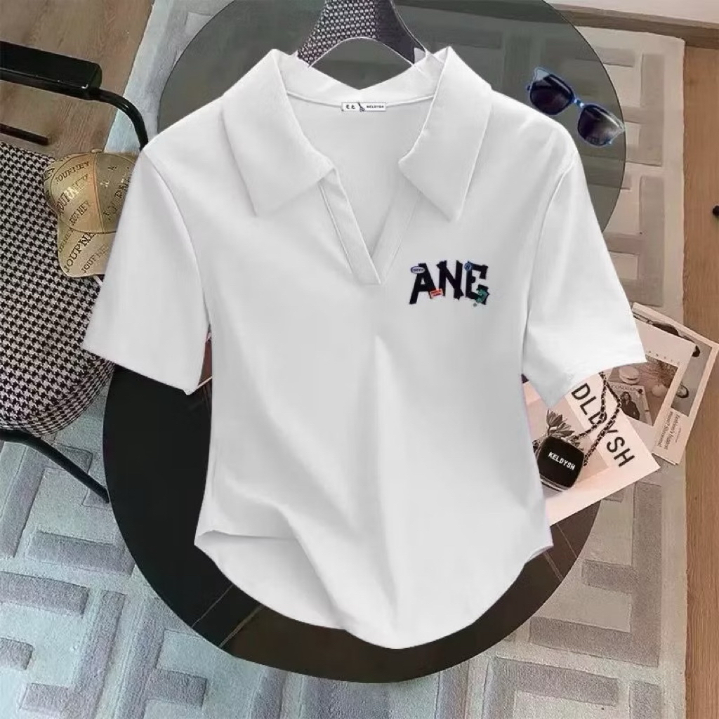 Kaos Crop Top Polo Shirt Oval Wanita/ Crop Top Oval Polos / Kaos Wanita/ T-shirt Kerah Polos// Kaos 