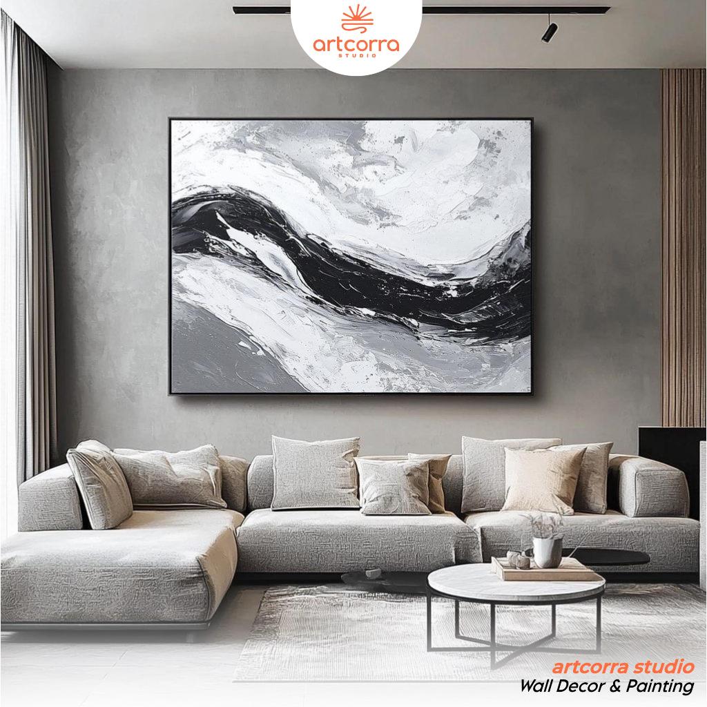 Lukisan Abstrak Hitam Putih Modern