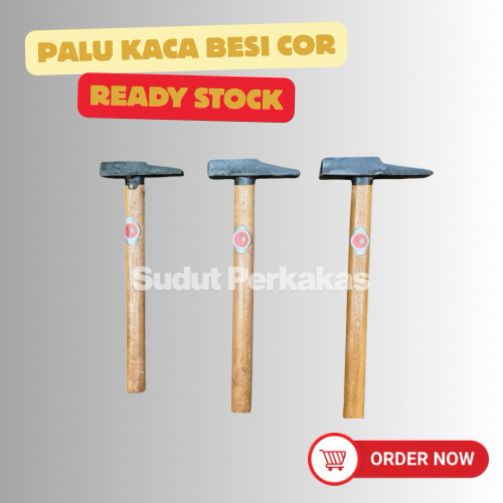 Palu Kaca Besi Cor Gagang Kayu Alat Tukang Ukuran Kecil, Sedang, Besar / Palu Besi