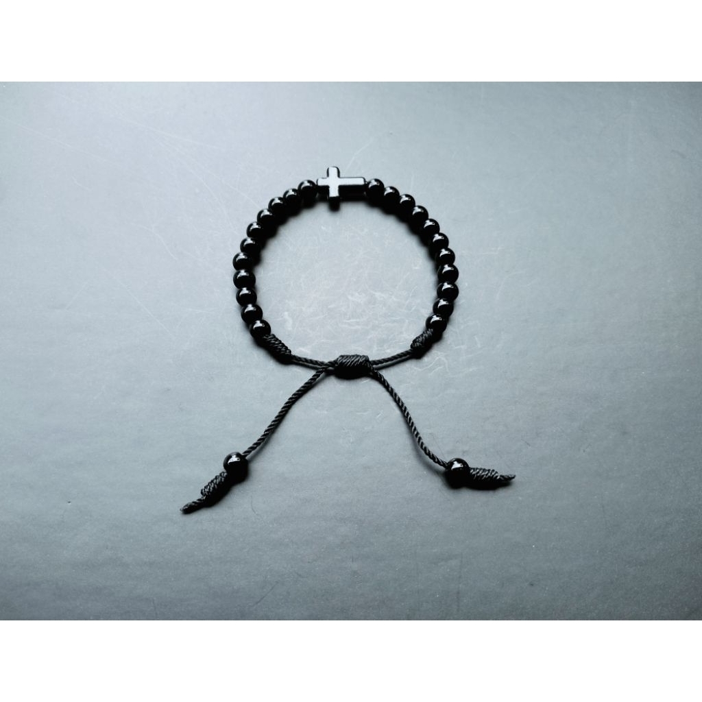 G1058 GELANG SALIB MUTIARA BERAT HITAM 6MM GELANG KRISTEN KATOLIK
