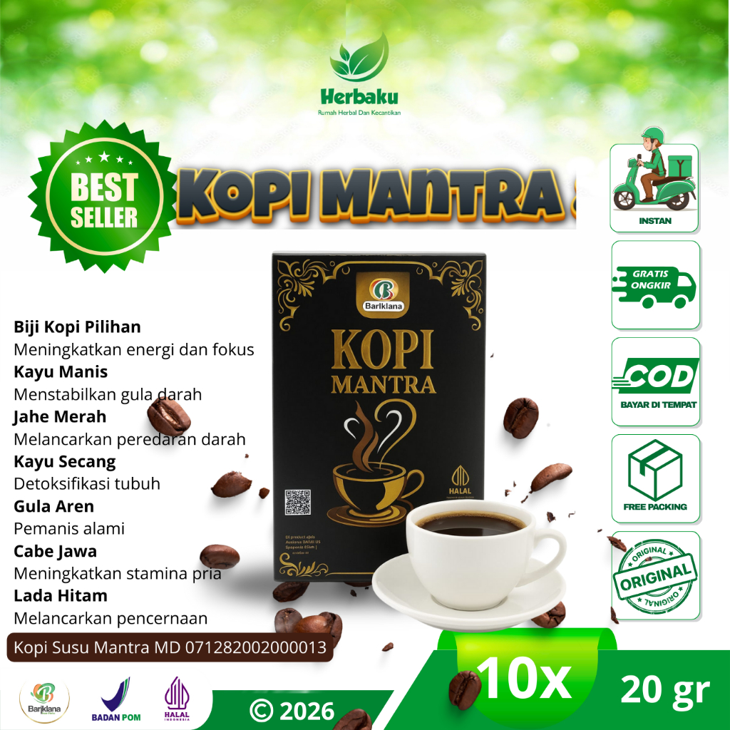 Kopi MANTRA Bariklana Kopi Sehat Rempah Herbal Jahe Merah, Gula Aren, Cabe Jawa, Halal BPOM BISA COD
