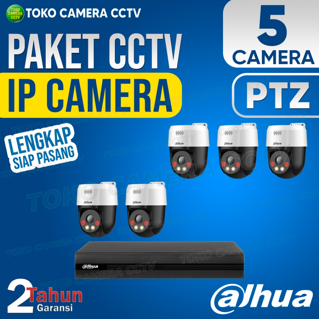PAKET CCTV IP CAMERA PTZ DAHUA 8 CHANNEL 5 KAMERA