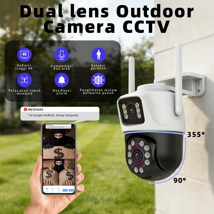 PTZ15  4G/WIFI Dual-Lens AI CCTV Camera Cctv kecil tersembunyi Cctv kebun sawit IP66 waterproof
