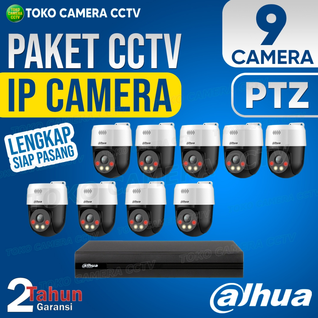 PAKET CCTV IP CAMERA PTZ DAHUA 16 CHANNEL 9 KAMERA