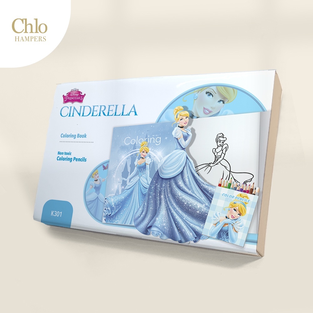 Souvenir Ulang Tahun Anak Perempuan Mainan Sensory Princess Cinderella (Buku Mewarnai Gypsum)