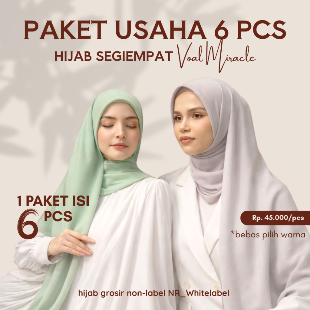 PAKET USAHA RESELLER & DROPSHIP | Hijab Segiempat Voal Miracle Grosir | bebas pilih warna
