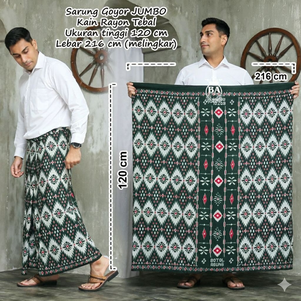 Sarung Batik Pria Dewasa Jumbo Rayon Goyor Hijau