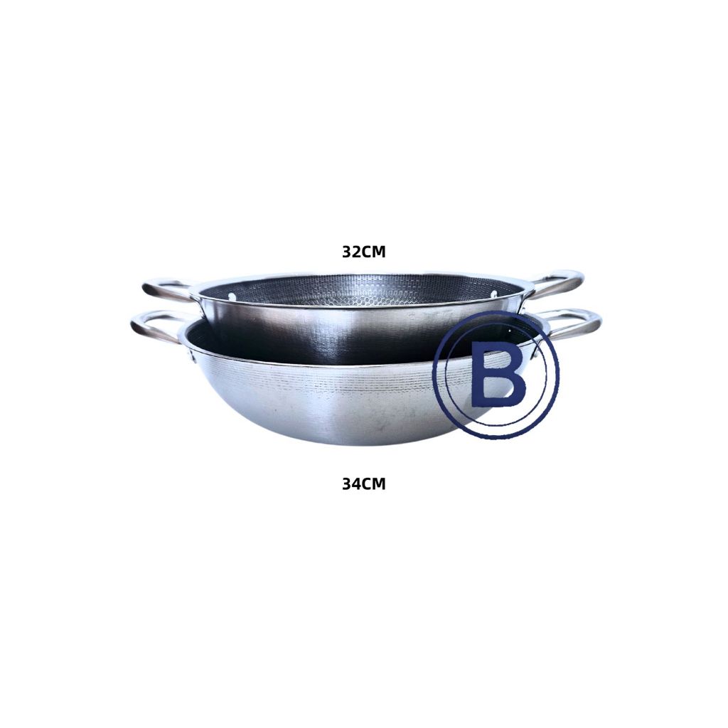 Wok Honeycomb 32 34 cm Wajan Penggorengan Stainless Steel Anti Lengket
