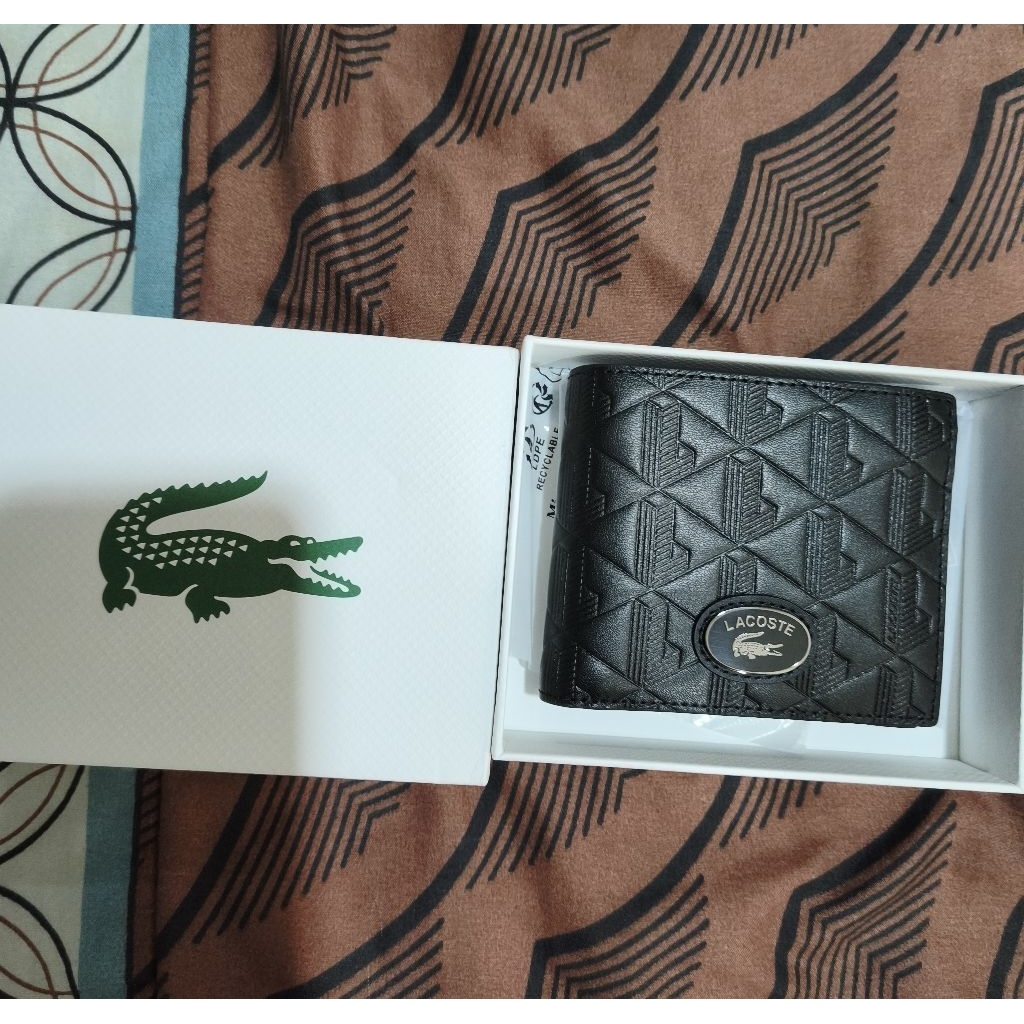 Lacoste Monogram Medium Leather Bifold Rfid / Dompet original