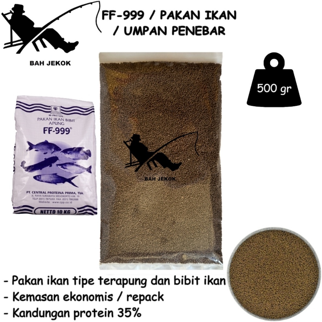 Pelet FF-999 Pakan Ikan Lele Mas Nila Gabus dll di kolam & Akuarium 500gr.