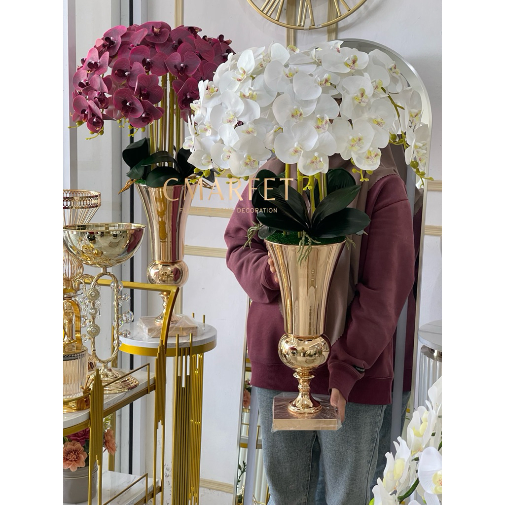 anggrek premium vas stenlis gold