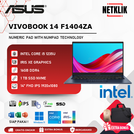 Laptop Asus Vivobook 14 Intel Core i5 1235U 16GB 512GB SSD Windows 11 Baru Murah