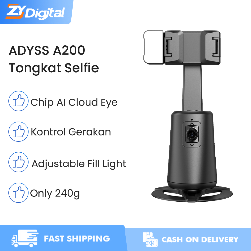 A200 Gimbal Pelacak(Dudukan HP) dengan Lampu Isyarat Pelacak Wajah 360° Kontrol Gestur Selfie Live S