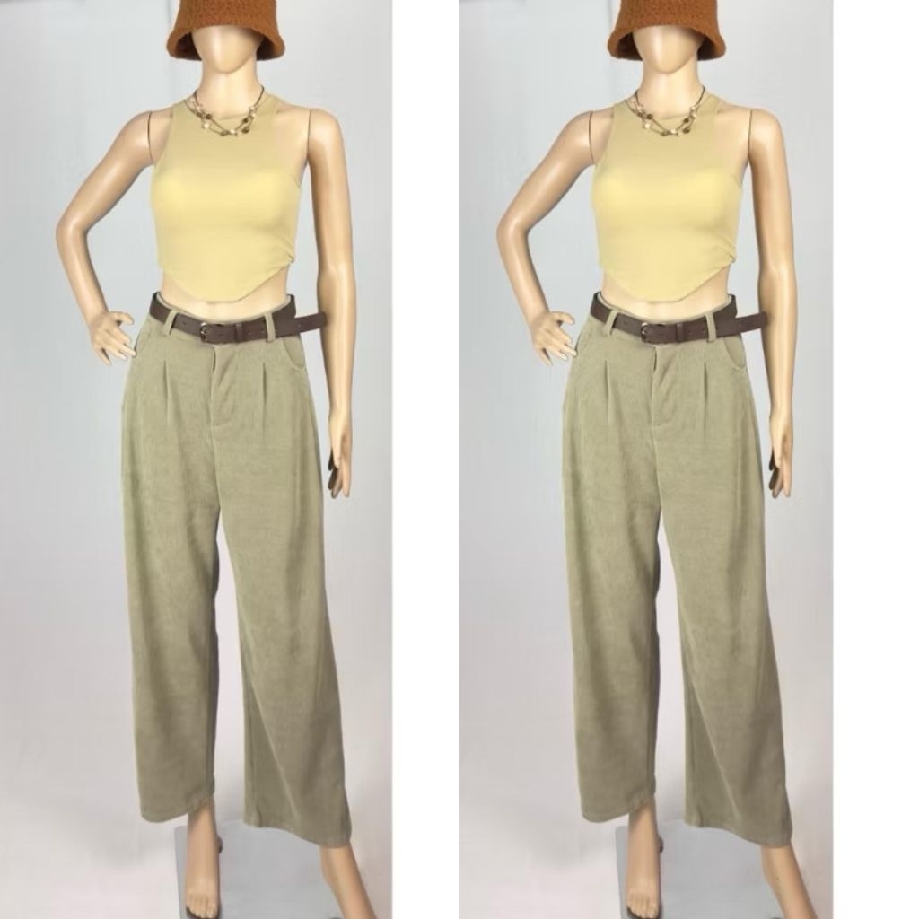 Celana Kulot Corduroy - JR Fashion Shop BKK - Celana Panjang Loose Fit Wanita Dengan Ikat Pinggang