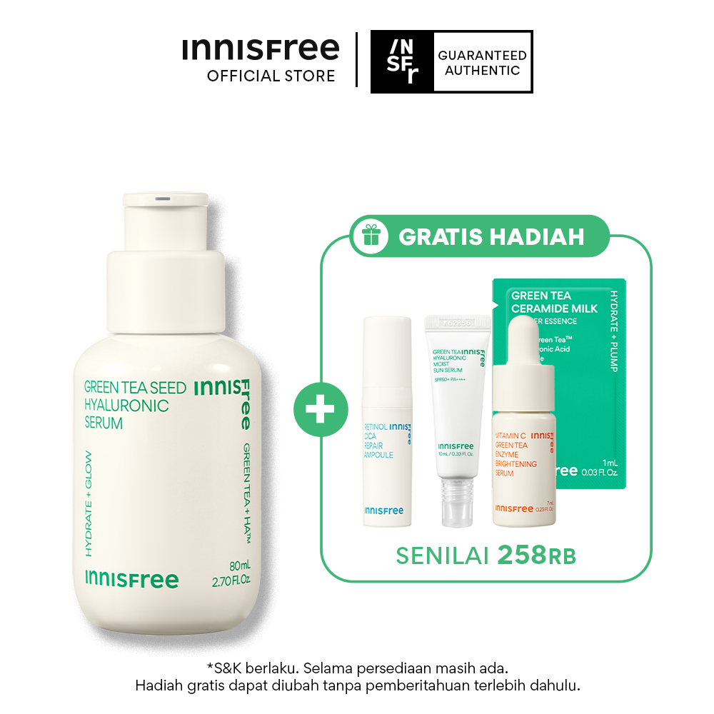 Buy 1 Get 4 Innisfree Green Tea Hyaluronic Serum 80ml Set Bundle - Set Skincare untuk Kulit Glowing