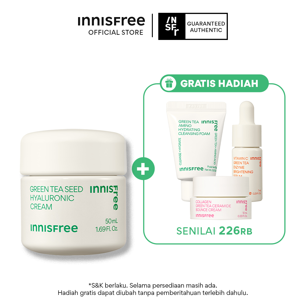 Buy 1 Get 3 Innisfree Green Tea Seed Hyaluronic Cream 50ml Set Bundle - Set Skincare untuk Kulit Ker