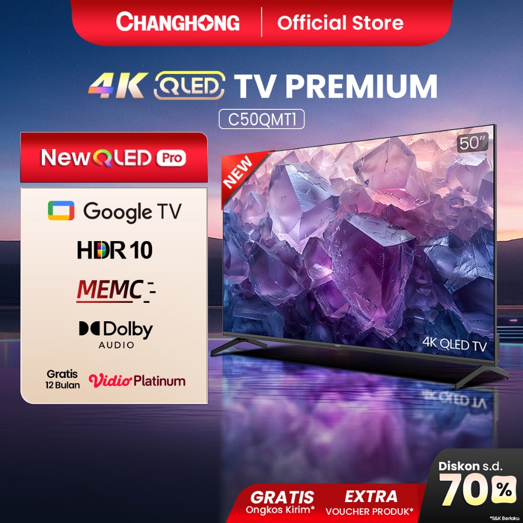 CHiQ by Changhong QLED TV 4K 50 inch Google Smart QLED PRO Digital TV Dolby Audio DBX-TV Google Play