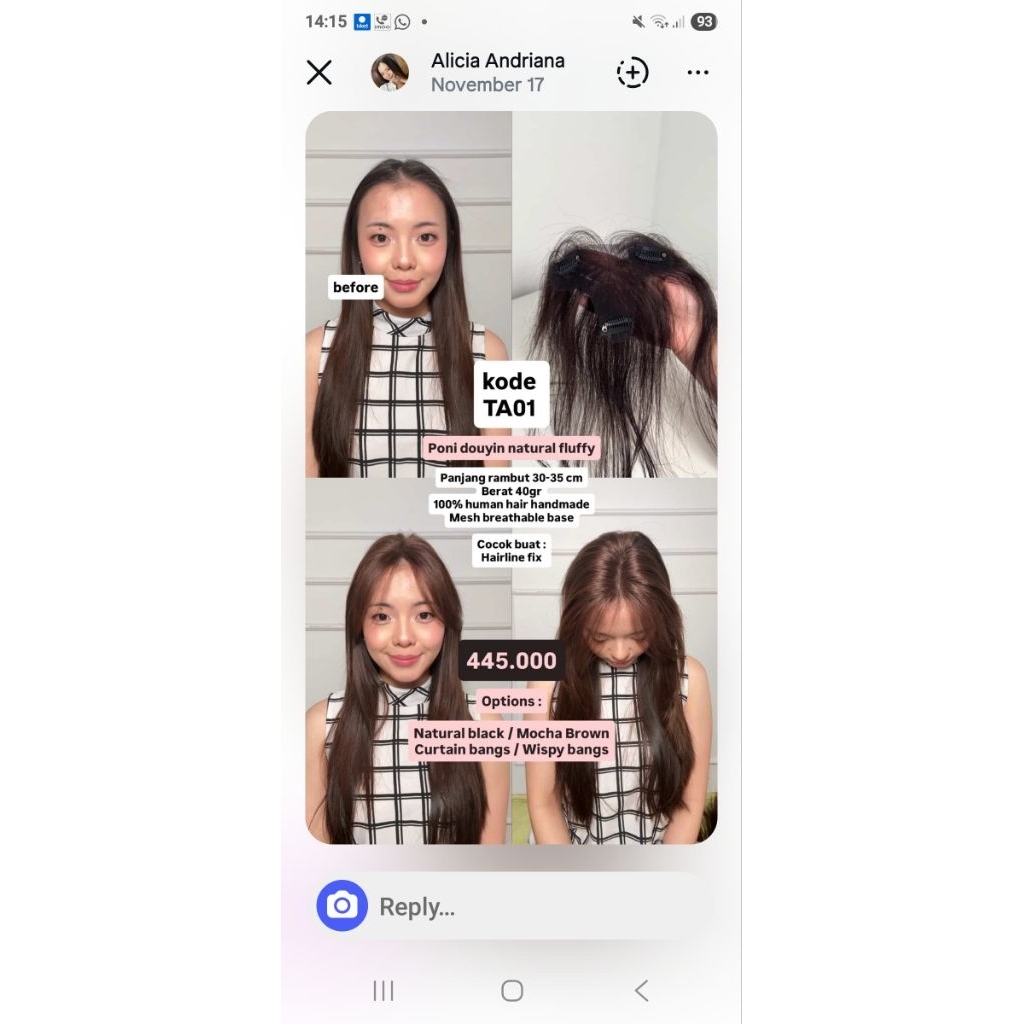 Hair toupee wanita 100%human hair