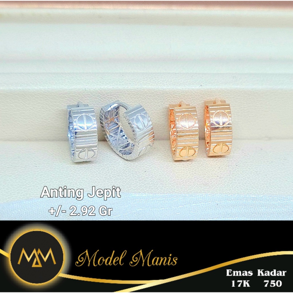 Model Manis Gold - Anting Jepit Barcode Putih Rosegold - Emas 17k 750