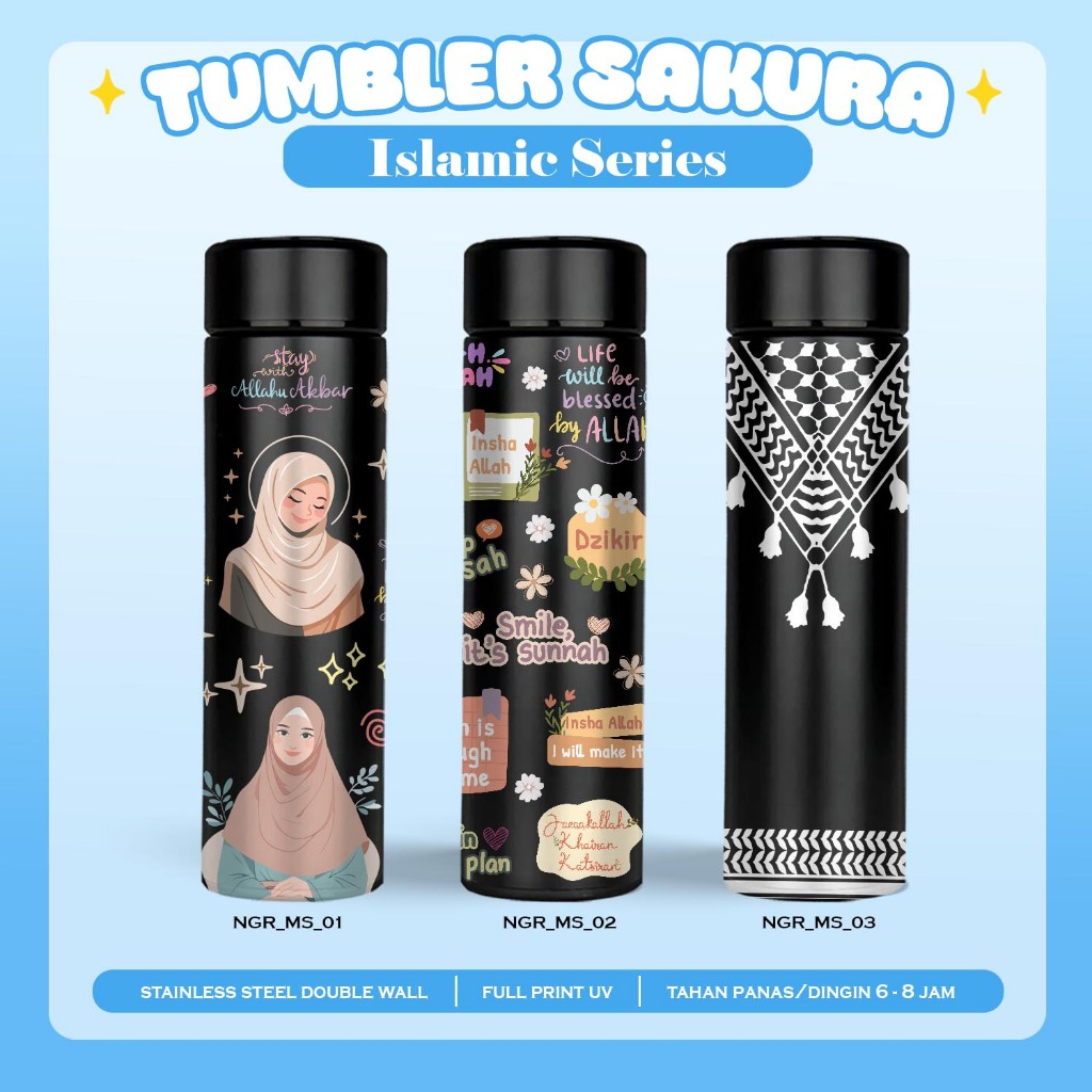 Tumbler Custom Gambar islamic- Tumbler Niagara / SAKURA Desain Foto Estetik Aesthetic