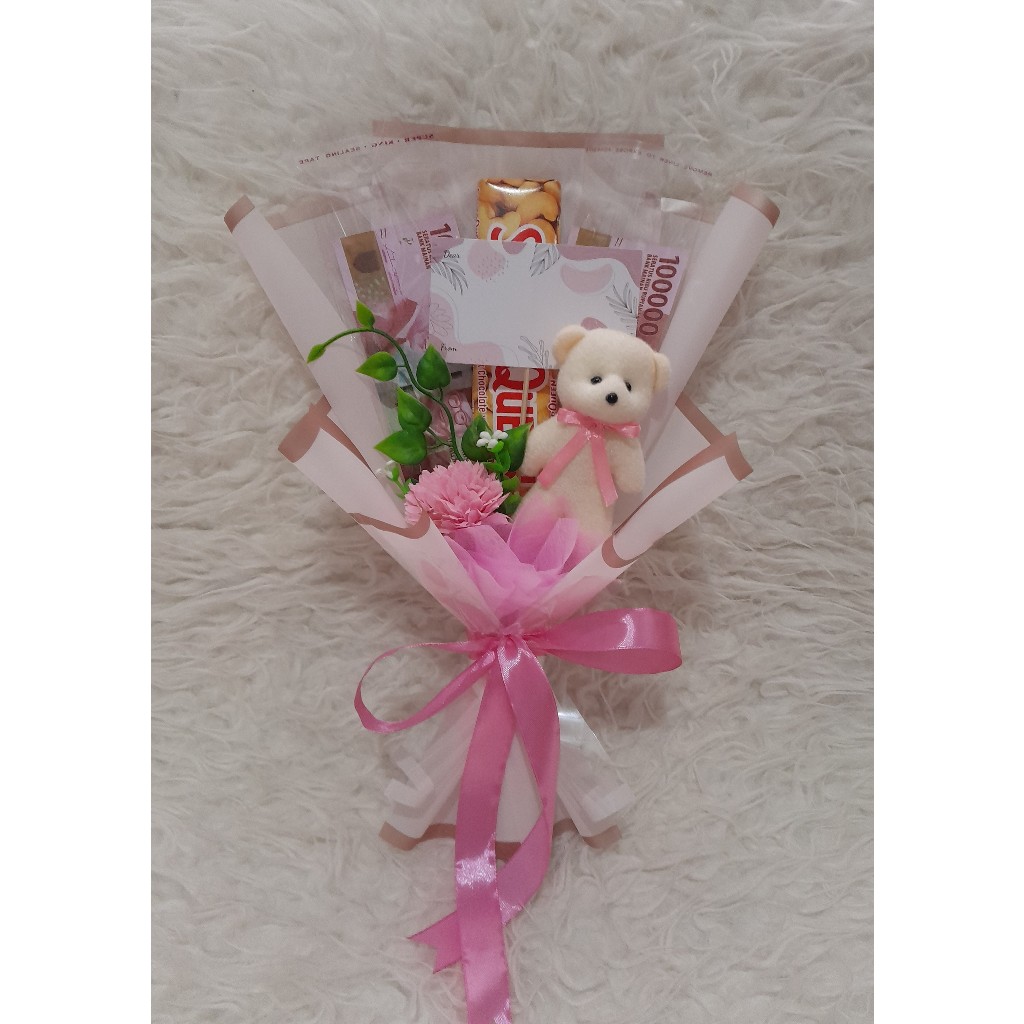Buket Money Boneka Mini Single Silverqueen 58gr / Bouquet Money Coklat Teddy Mini / Buket Boneka Kec