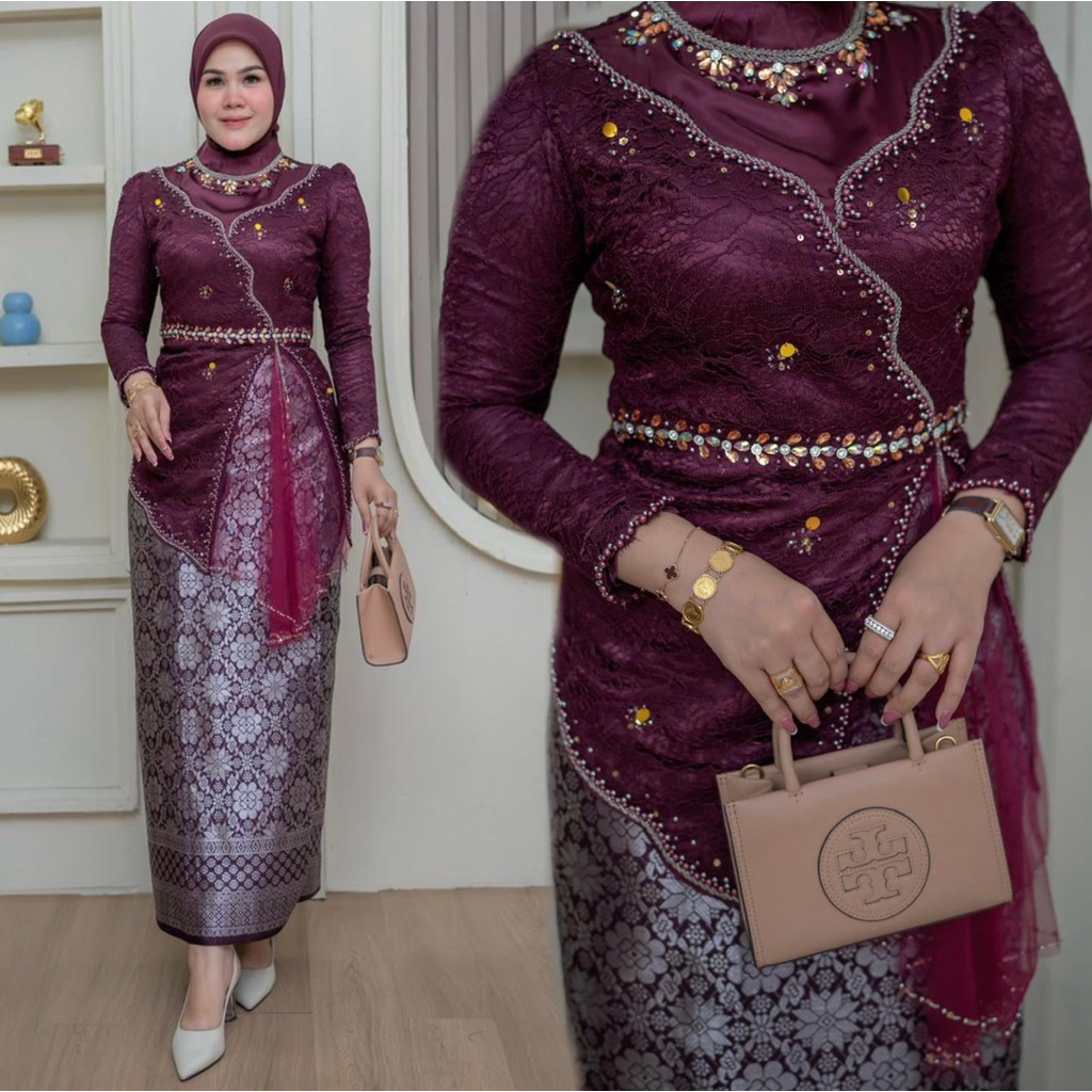 Set Kebaya Shilla Bali / Baju Kebaya Modern / Kebaya Brukat Payet Stelan Songket Lilit / Baju Kebaya