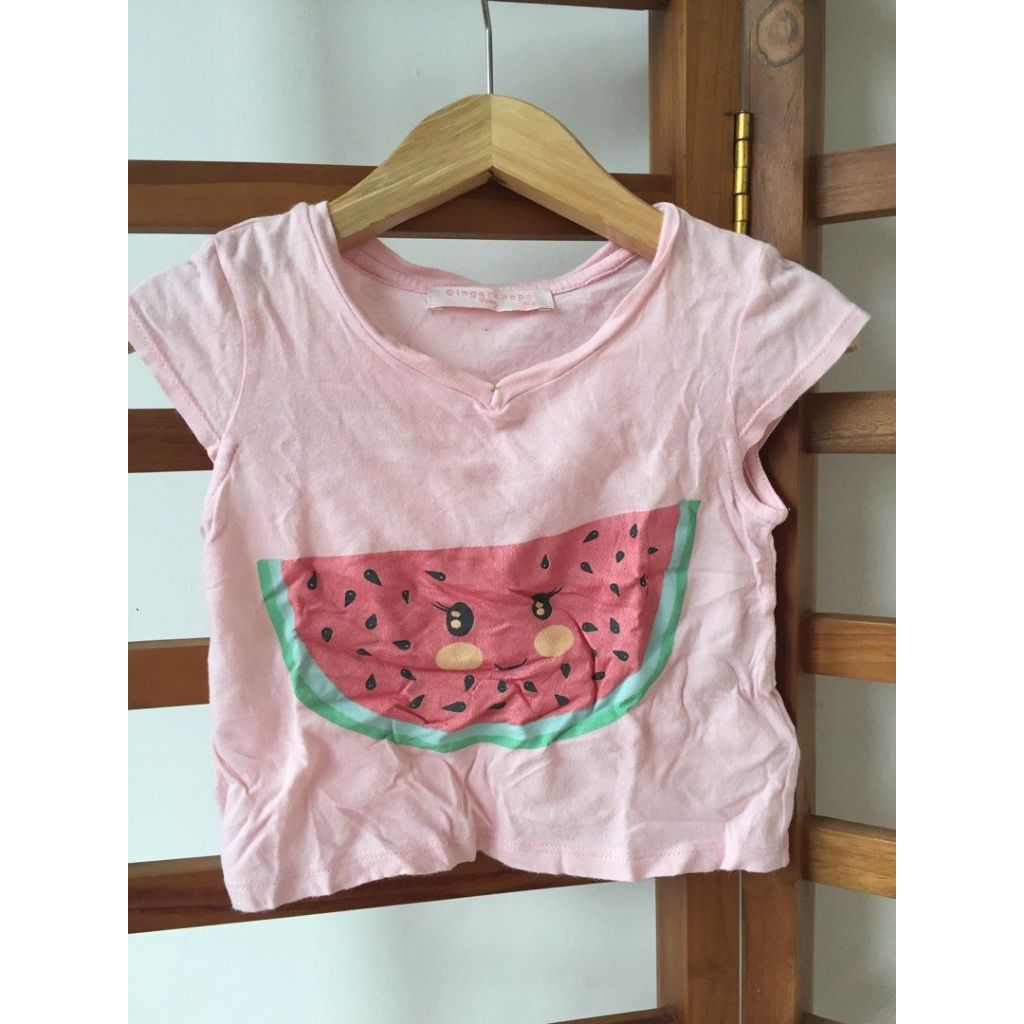 Preloved gingersnaps Set kaos celana pink semangka 18 bulan