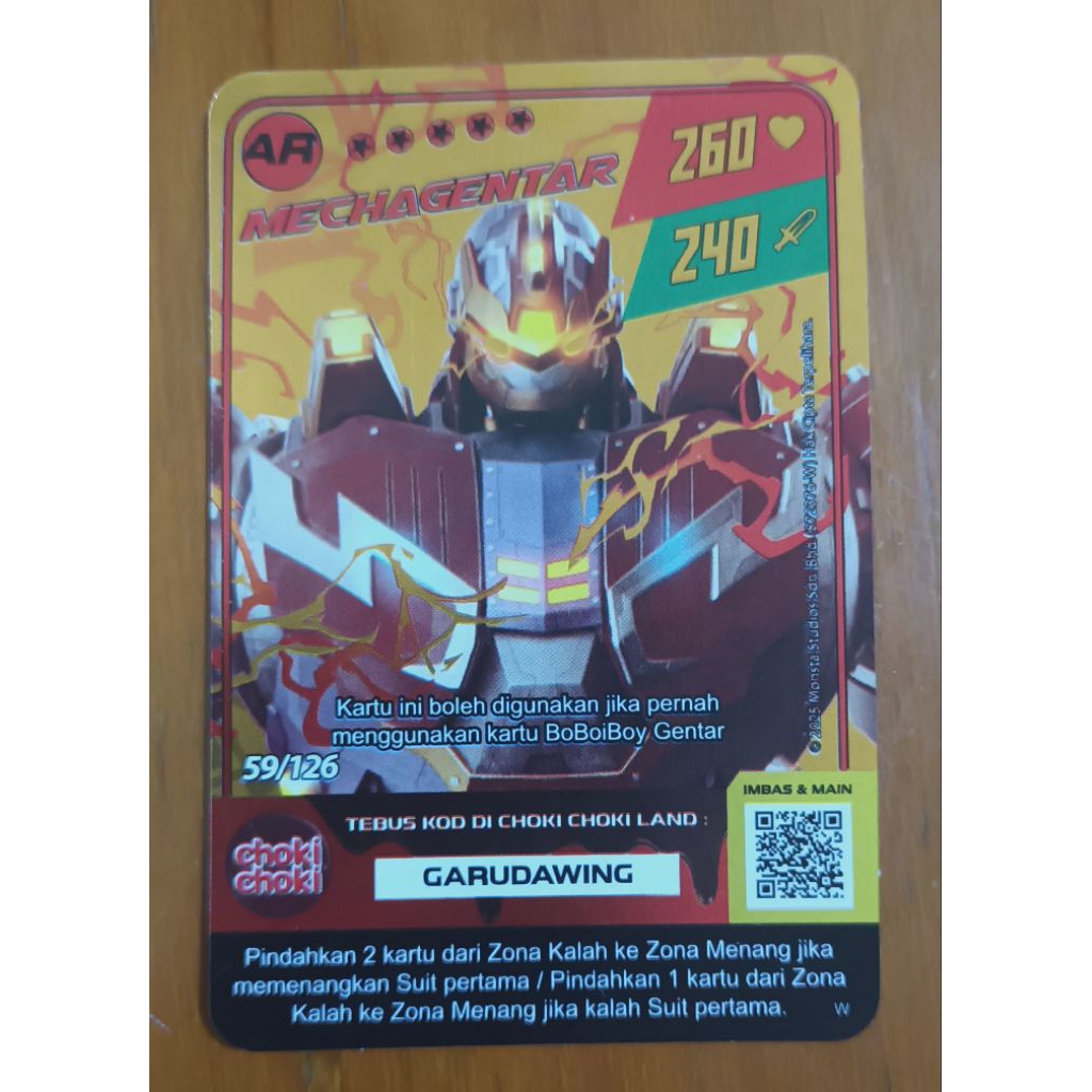 Monsta Galaxy card Boboiboy Choki Choki MECHA GENTAR TIER AR 1Pcs