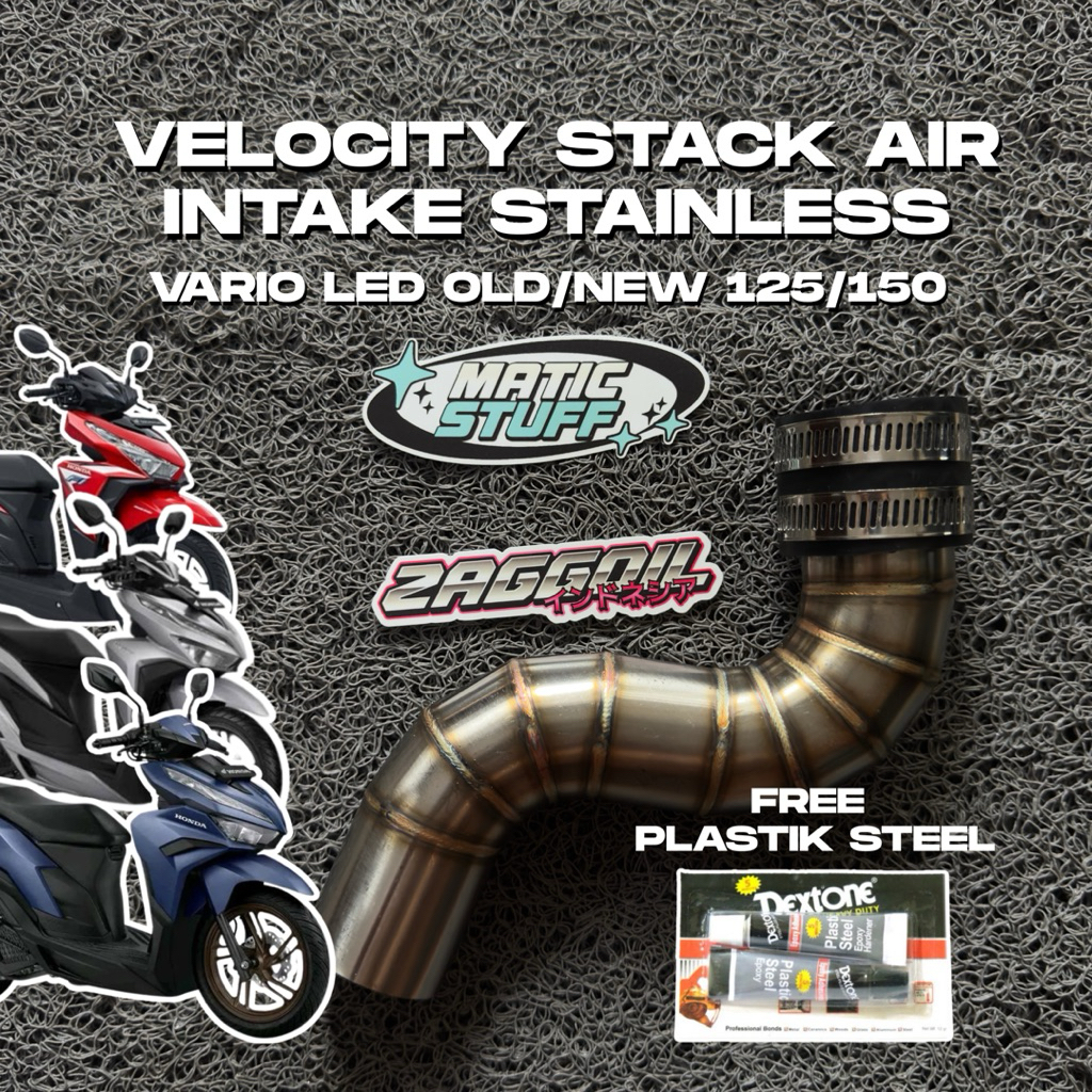Velocity Air Intake Stainless Vario Led Old/New 125/150 (selang filter udara berbahan stainless)