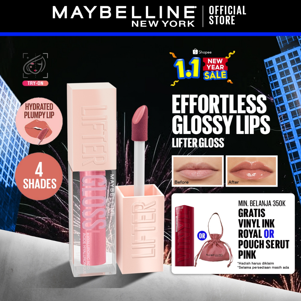 MAYBELLINE OFFICIAL Lifter Gloss Plump Make Up - 5.4ml Lip Gloss Hydrating Hyaluronic Acid