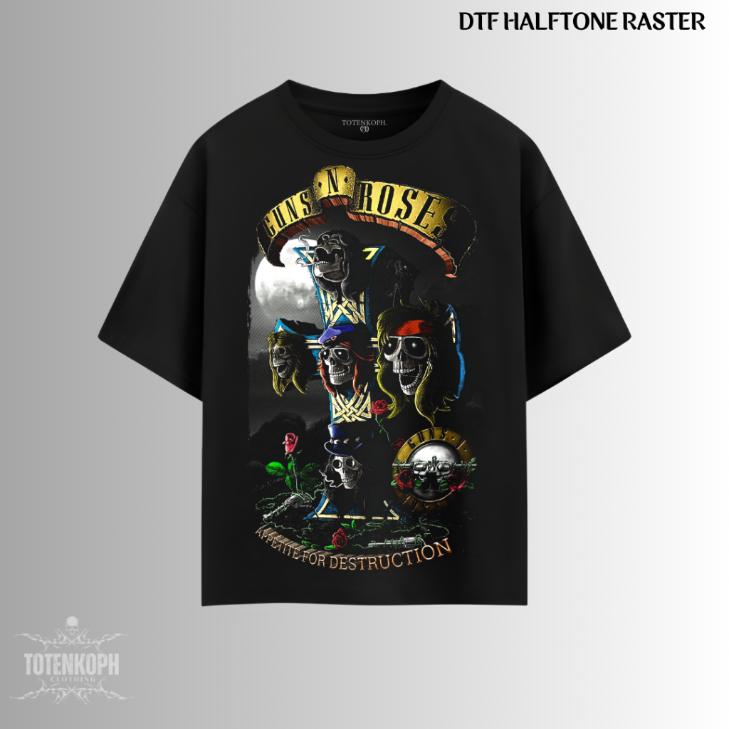 TotenKoph ''Guns N Roses'' Oversize T-Shirt lengan pendek hitam Kaos distro Unisex Pria Wanita