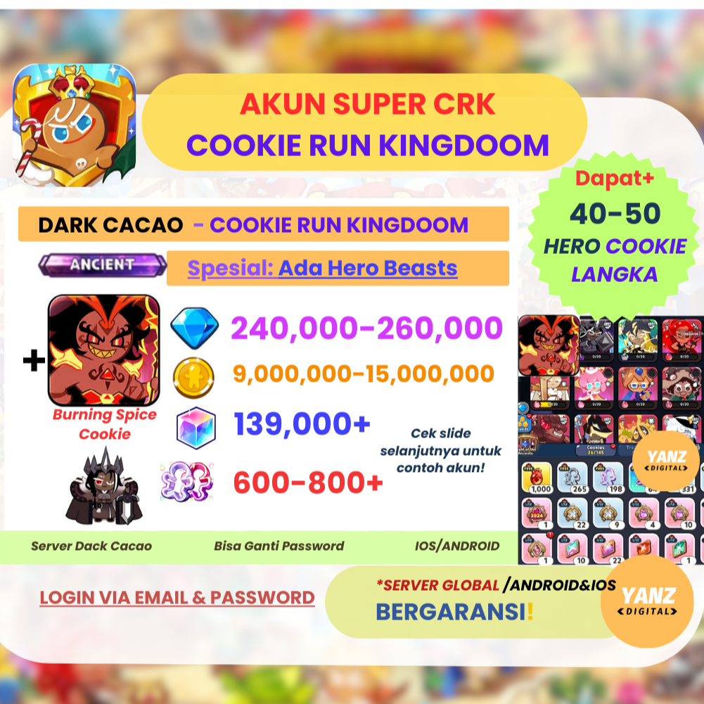 Paket Akun Starter Beast Cookie Burning Spiece/Shadow Milk/Mystic Flour - Cookie Run Kingdom