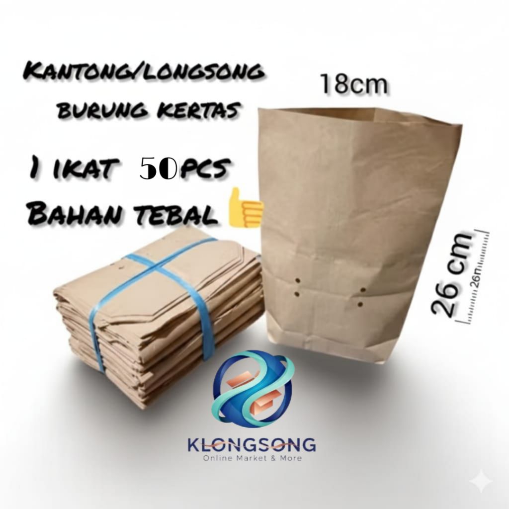 Klongsong Kertas Sak Semen 1 iket 100 lembar Kantong Burung