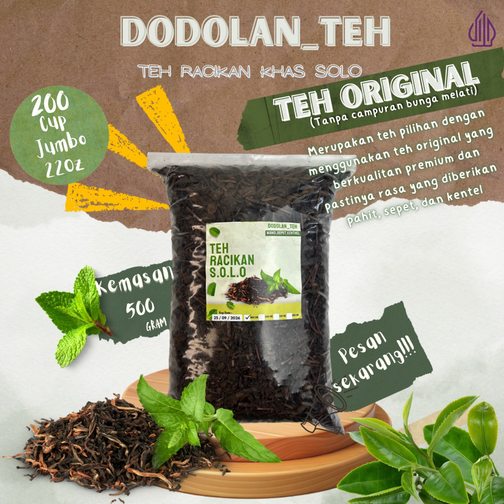 TEH ORIGINAL KHAS SOLO [Tanpa Bunga&Aroma Melati) Teh Premium Original 500gr
