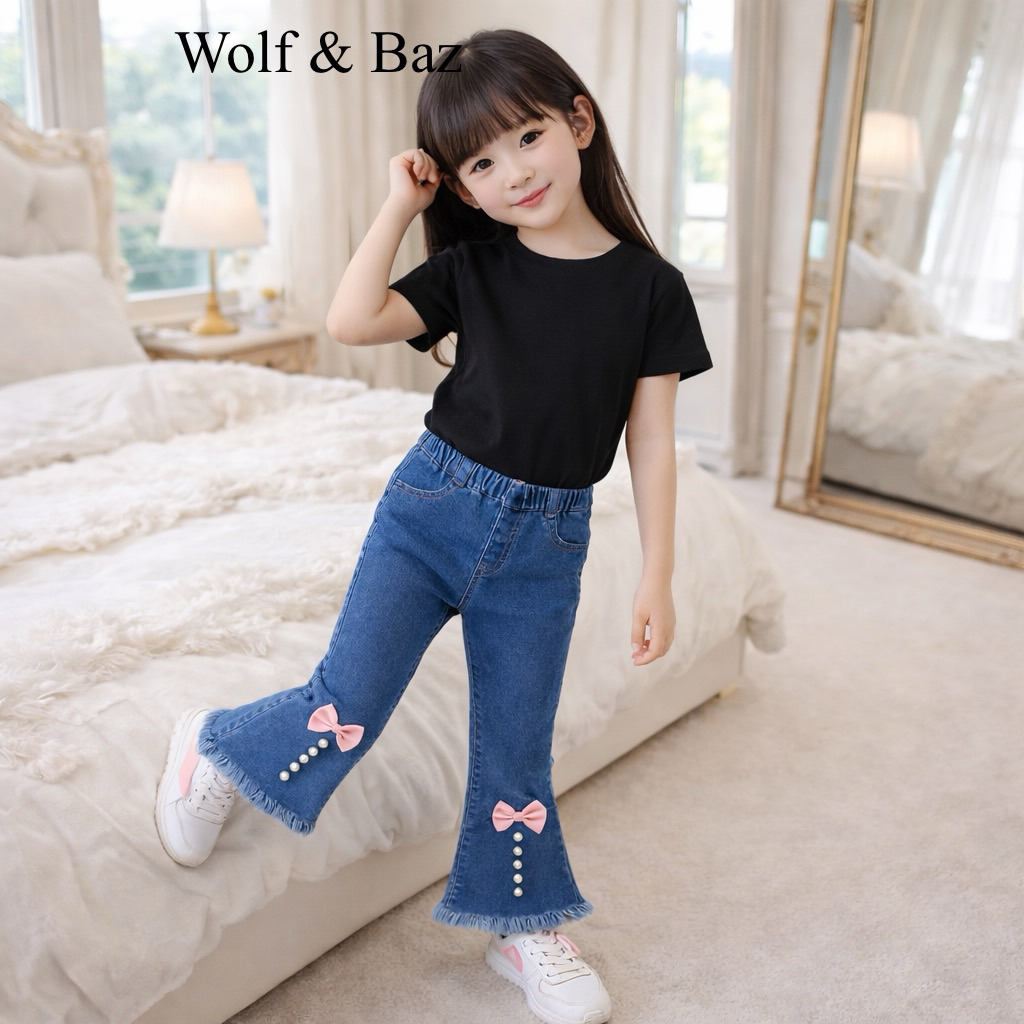 Wolf & Baz Celana Jeans Panjang Anak Perempuan 1–10 Tahun Import