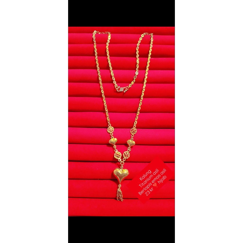 kalung love titanium asli berlapis emas asli 23 karat kait s