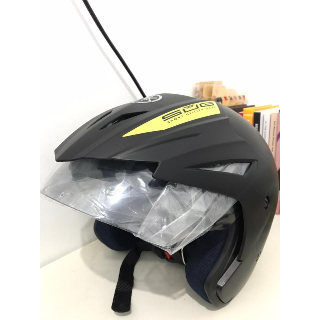 Helm Yamaha Gear Original SUG – Half Face Hitam Doff | Helm Bawaan Resmi Yamaha