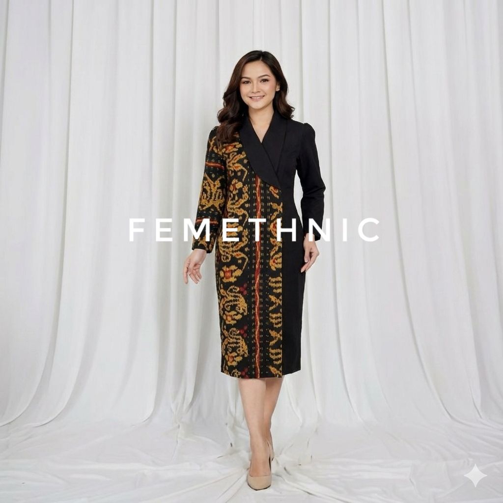 Dress tenun baju tenun mawar hitam