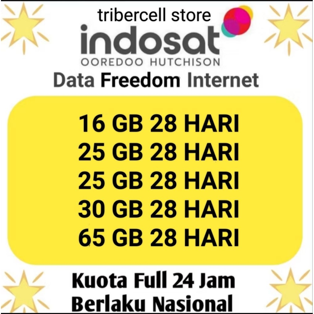 Promo kuota indosat freedom 16gb, 25gb 28hari, 30gb, 65gb 28hari