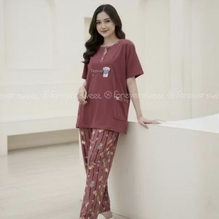 FOREVER SWEET Concept Baju Tidur Babydoll Setelan Piyama One Set CP Celana Panjang Mama Size Mamasiz