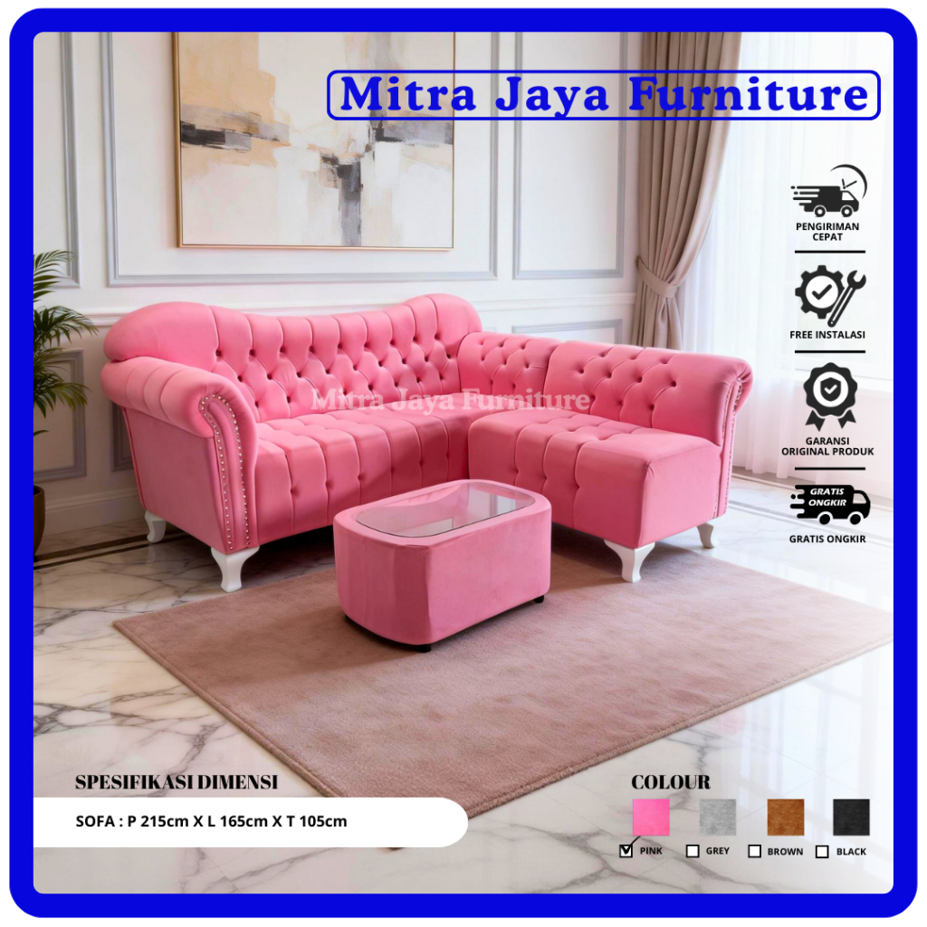 SOFA L BELUDRU PINK/ SOFA RUANG TAMU