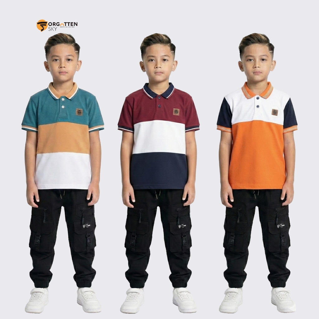 Forgotten Sky Kaos Combinasi Wangki Anak Bahan Katun CVC 24s / Kaos Wangki Aplikasi Anak Laki-laki /