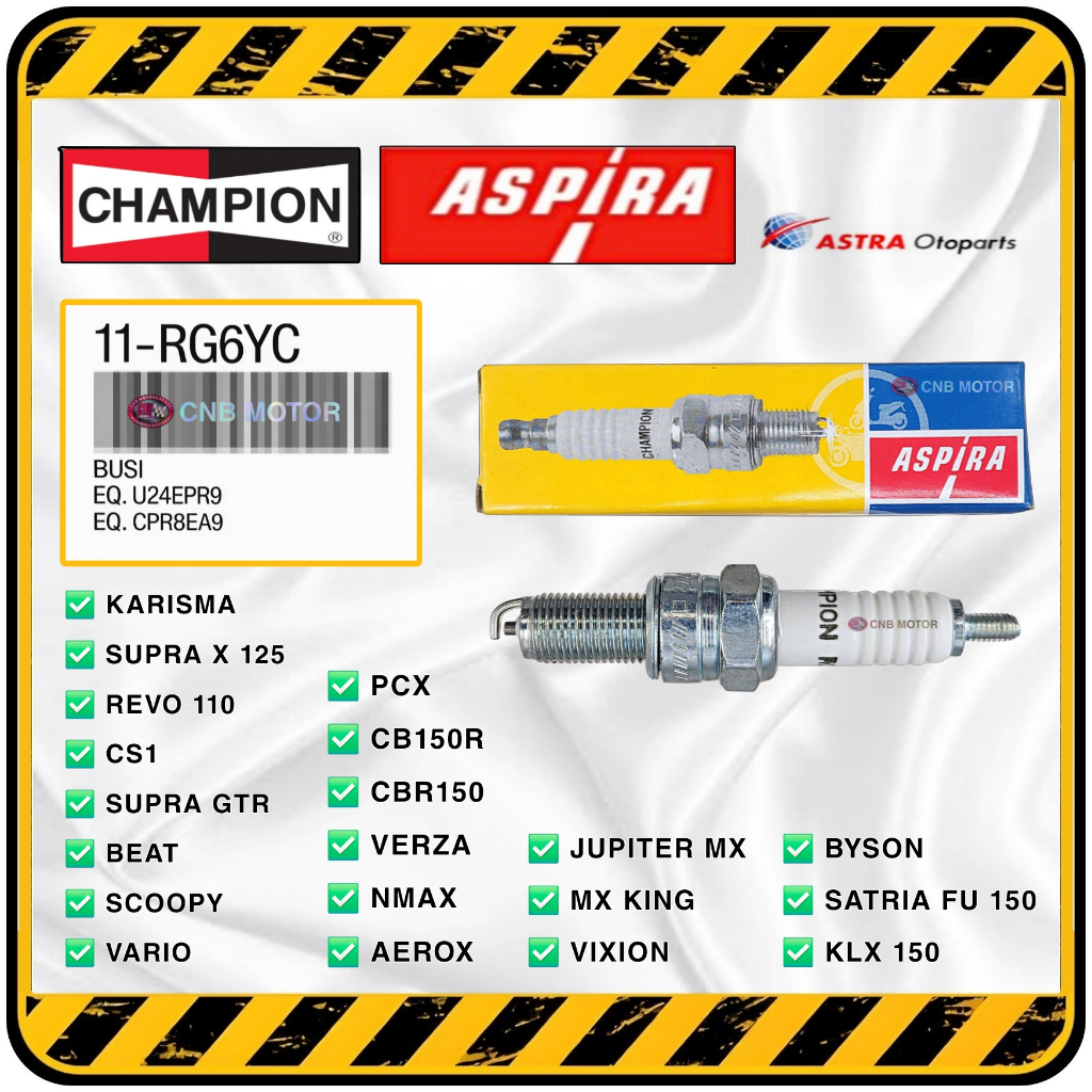 ASPIRA x CHAMPION >> Busi 11-RG6YC / CPR8EA-9 KARISMA BALDE SUPRA X 125 FI BEAT FI SCOOPY VARIO