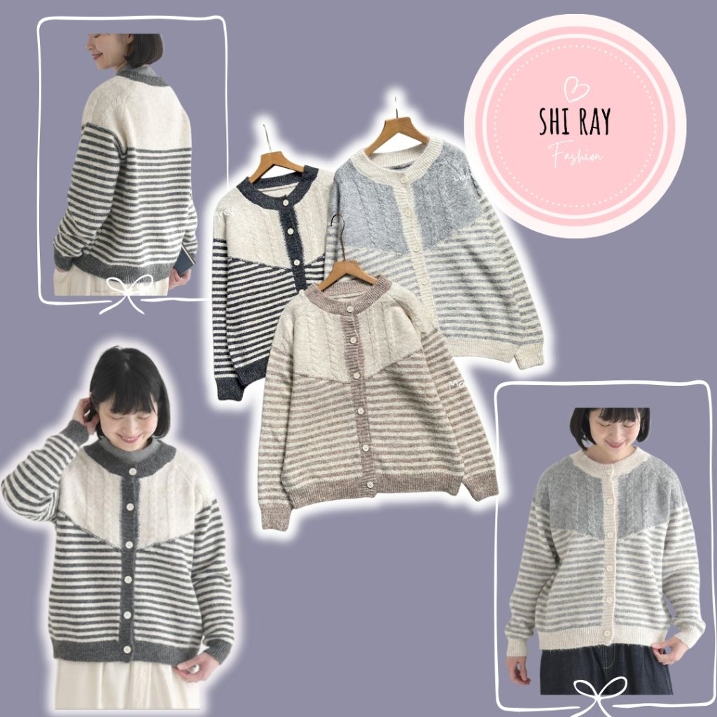 cardigan rajut impor / cardigan rajut abu mocca / light grey dark grey mocca / kardigan rajut impor 