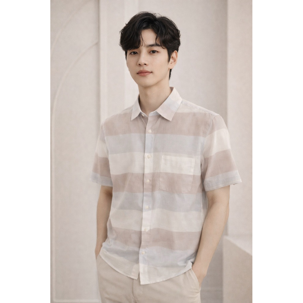 Pastel colour men shirt kemeja casual pria warna pastel pink cream